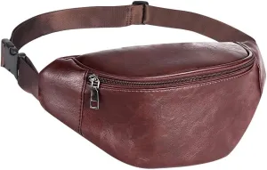 Geestock Leather Fanny Pack for Women & Men, Everywhere Crossbody Belt Bag Fashionable Waist Pack for Travel Sports Hiking Cycling Running (Dark Brown)