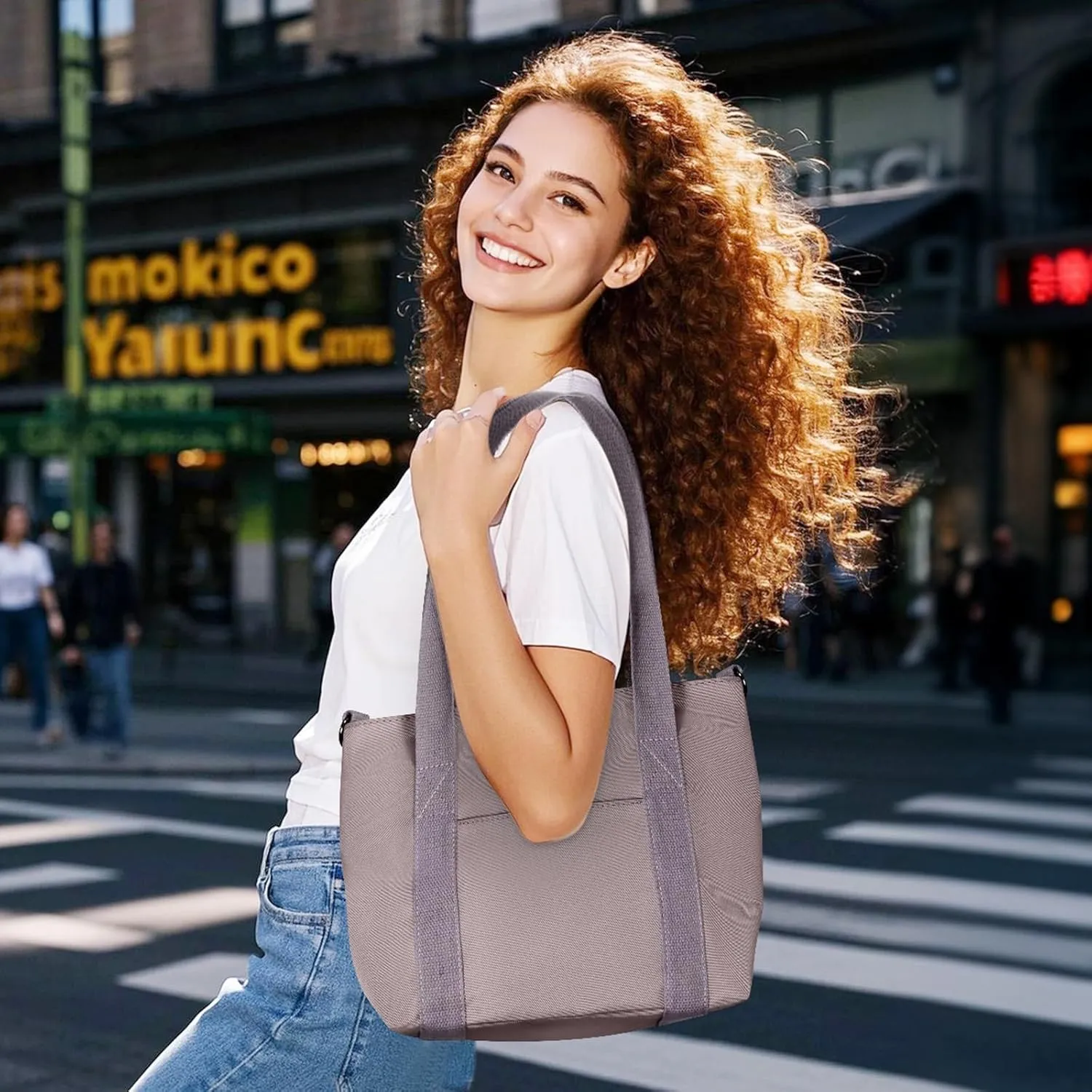 Geestock Small Tote Bag for Women with Zipper, Cute Casual Tote Purse Bag, Waterproof Top Handle Shoulder Crossbody Handbag