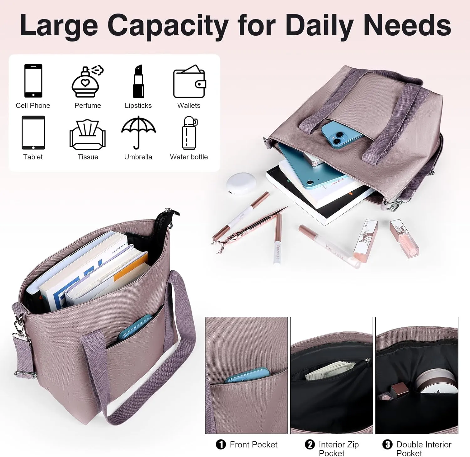 Geestock Small Tote Bag for Women with Zipper, Cute Casual Tote Purse Bag, Waterproof Top Handle Shoulder Crossbody Handbag