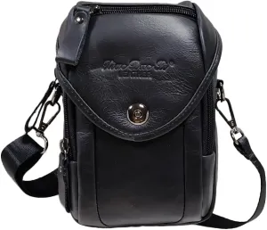 Genuine Leather Formal Waist Bag with Belt Loop for Men Small Shoulder Crossbody Pouch for Travel Outdoor Black