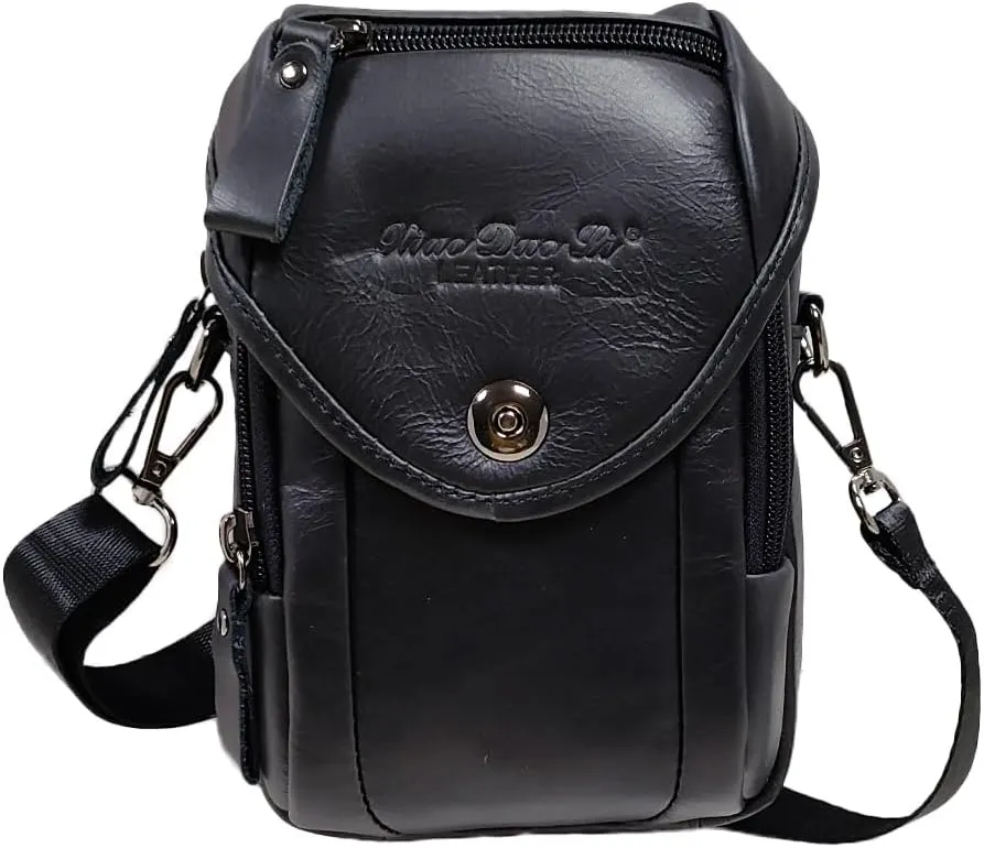 Genuine Leather Formal Waist Bag with Belt Loop for Men Small Shoulder Crossbody Pouch for Travel Outdoor Black