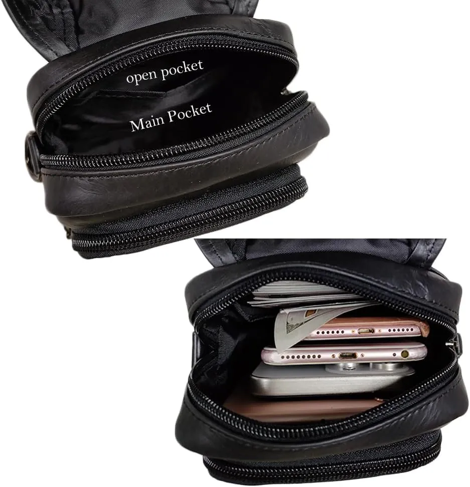Genuine Leather Formal Waist Bag with Belt Loop for Men Small Shoulder Crossbody Pouch for Travel Outdoor Black