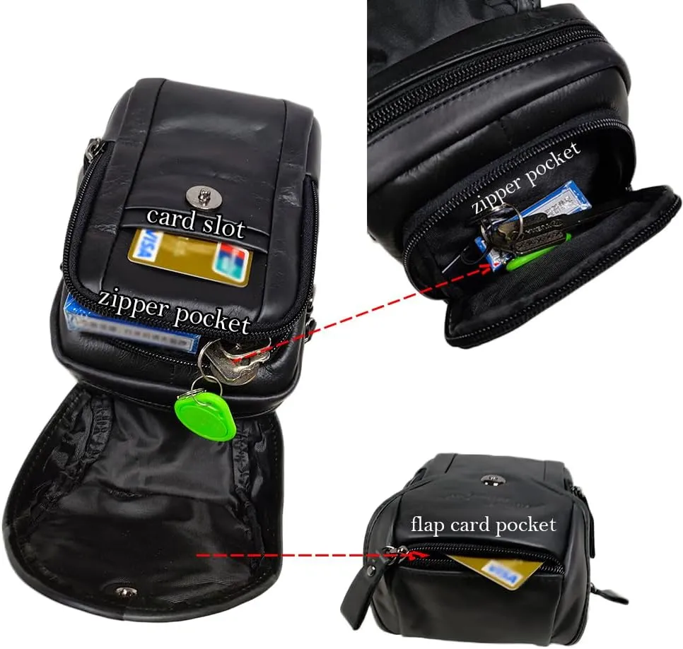Genuine Leather Formal Waist Bag with Belt Loop for Men Small Shoulder Crossbody Pouch for Travel Outdoor Black
