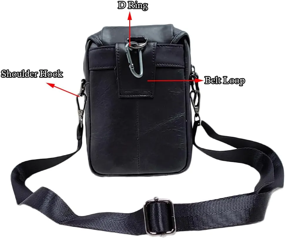 Genuine Leather Formal Waist Bag with Belt Loop for Men Small Shoulder Crossbody Pouch for Travel Outdoor Black