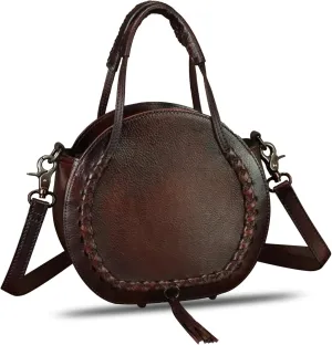 Genuine Leather Handbag for Women Crossbody Bag Small Purses Round Satchel Handmade Shoulder Bag Circle Pouch