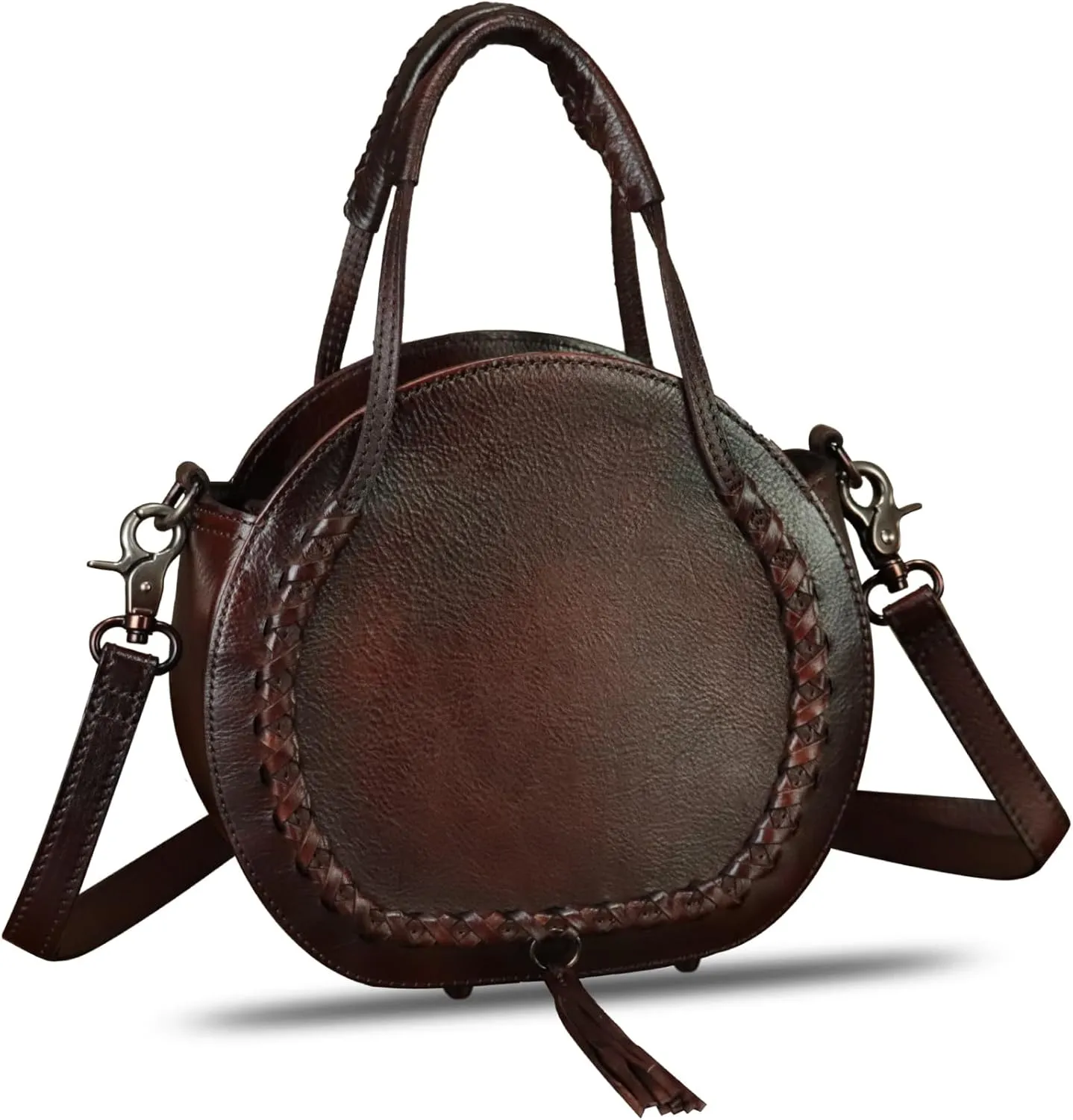 Genuine Leather Handbag for Women Crossbody Bag Small Purses Round Satchel Handmade Shoulder Bag Circle Pouch