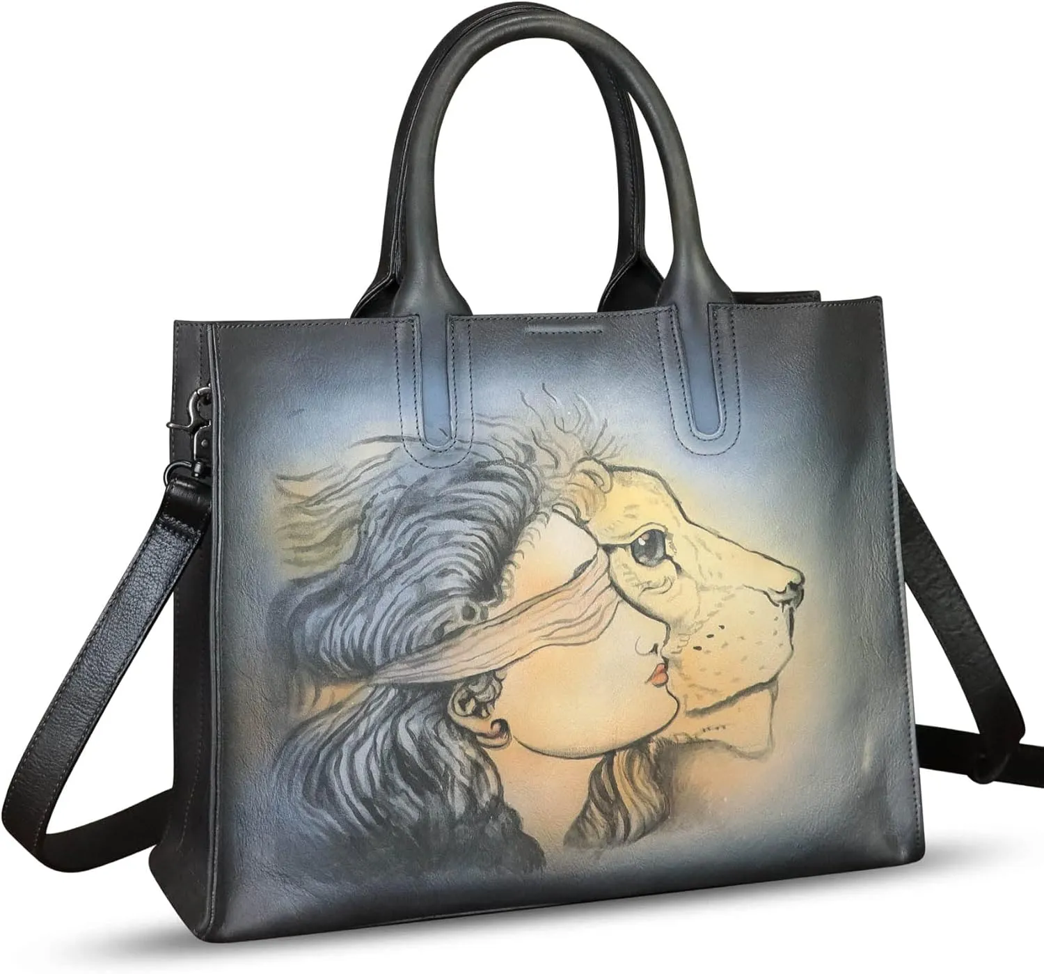Genuine Leather Handbag for Women Hand Painted Leather Top Handle Bag Handmade Crossbody Purse Work Tote