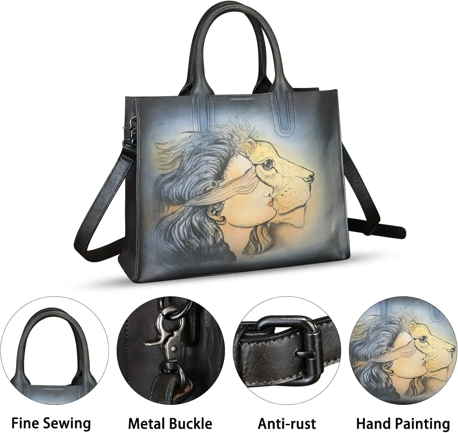 Genuine Leather Handbag for Women Hand Painted Leather Top Handle Bag Handmade Crossbody Purse Work Tote