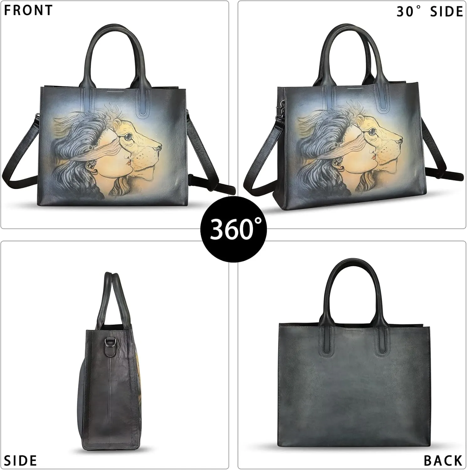 Genuine Leather Handbag for Women Hand Painted Leather Top Handle Bag Handmade Crossbody Purse Work Tote