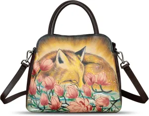 Genuine Leather Handbag for Women Hand Painted Leather Top Handle Satchel Handmade Crossbody Purse