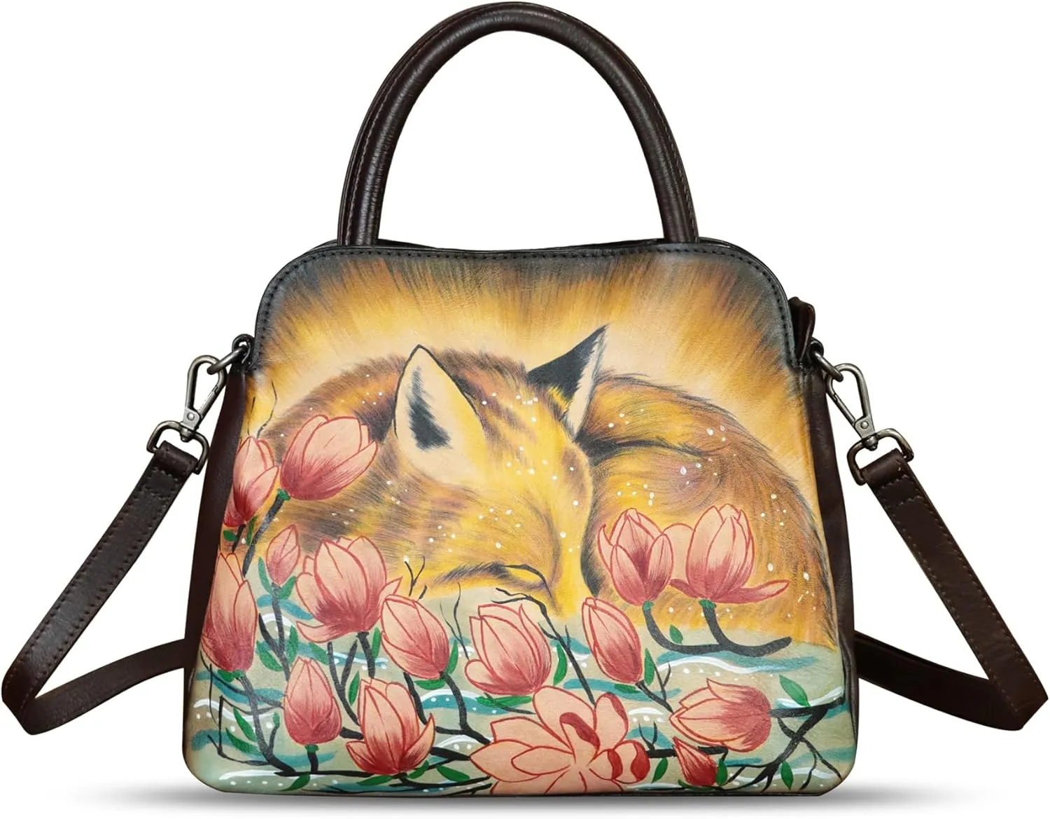 Genuine Leather Handbag for Women Hand Painted Leather Top Handle Satchel Handmade Crossbody Purse