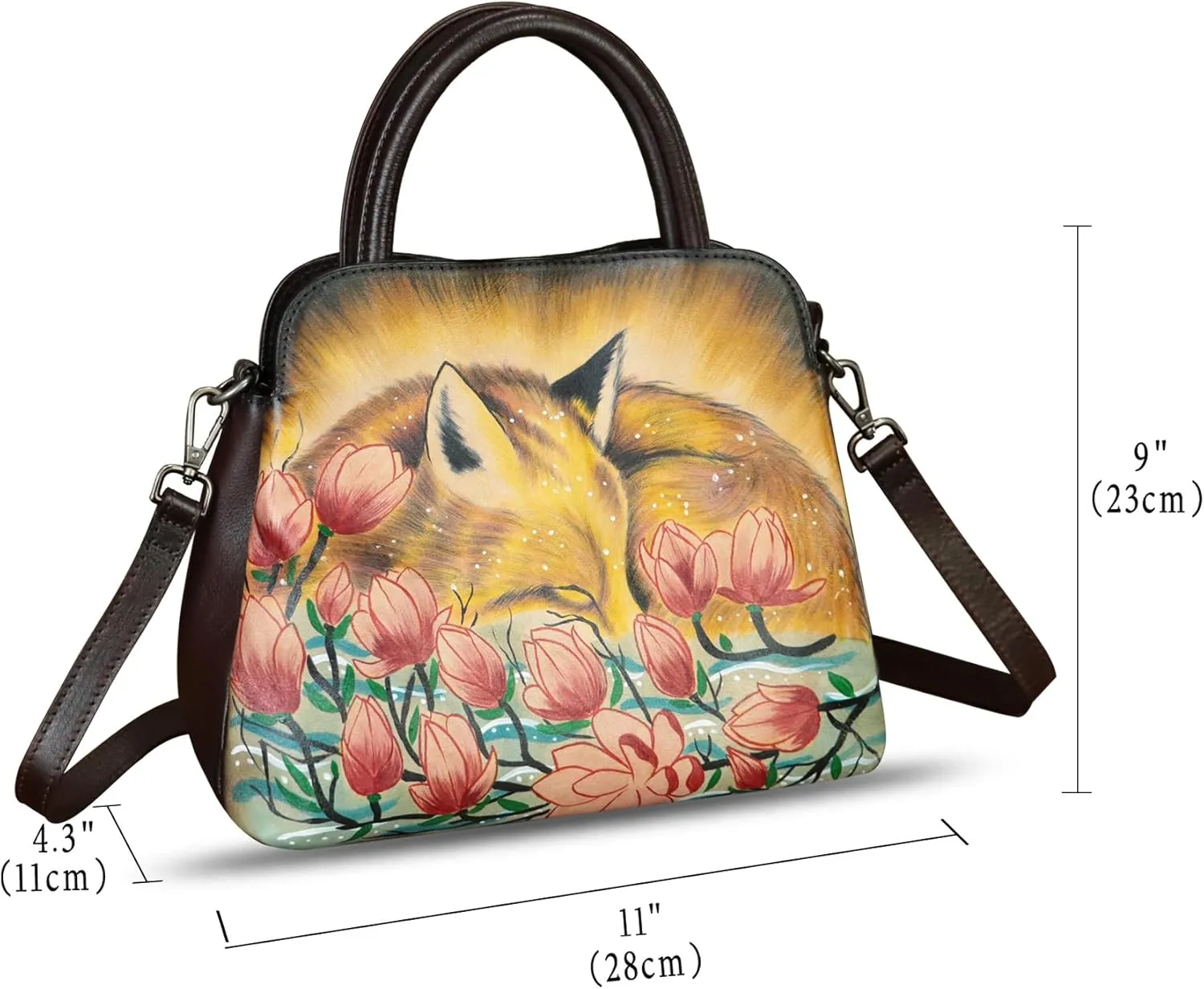 Genuine Leather Handbag for Women Hand Painted Leather Top Handle Satchel Handmade Crossbody Purse