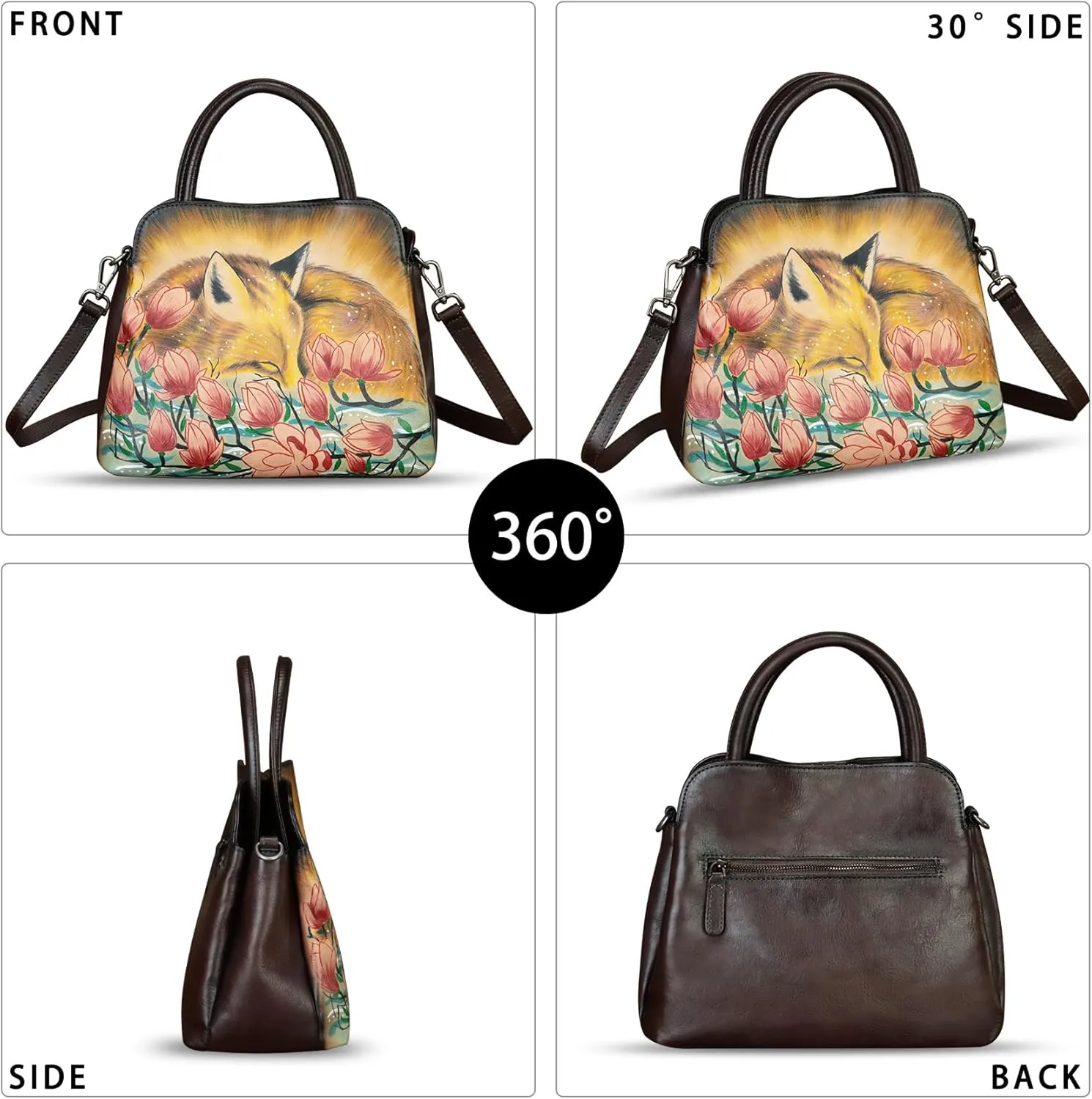 Genuine Leather Handbag for Women Hand Painted Leather Top Handle Satchel Handmade Crossbody Purse