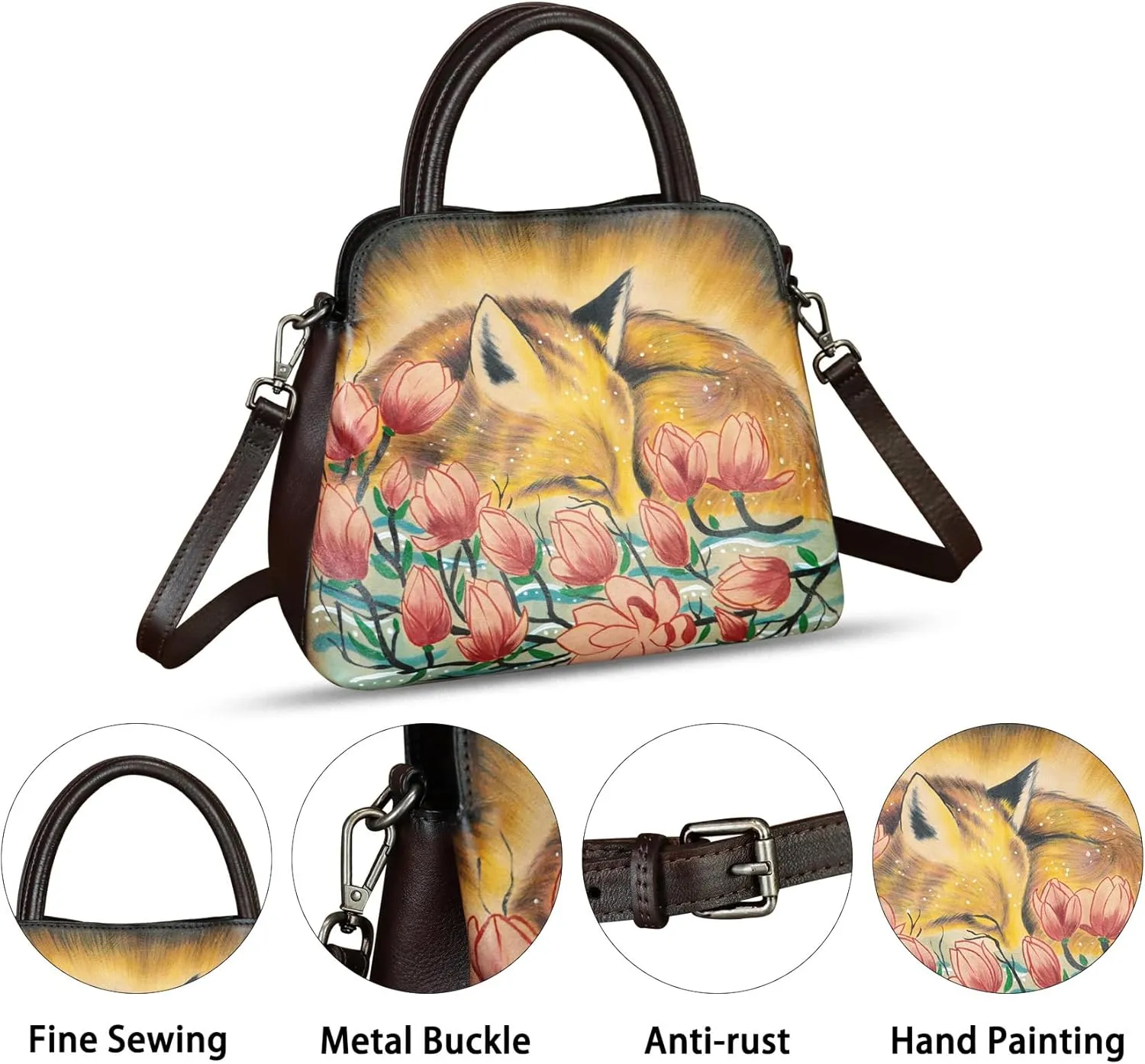 Genuine Leather Handbag for Women Hand Painted Leather Top Handle Satchel Handmade Crossbody Purse