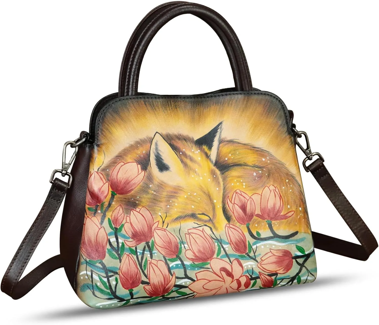 Genuine Leather Handbag for Women Hand Painted Leather Top Handle Satchel Handmade Crossbody Purse