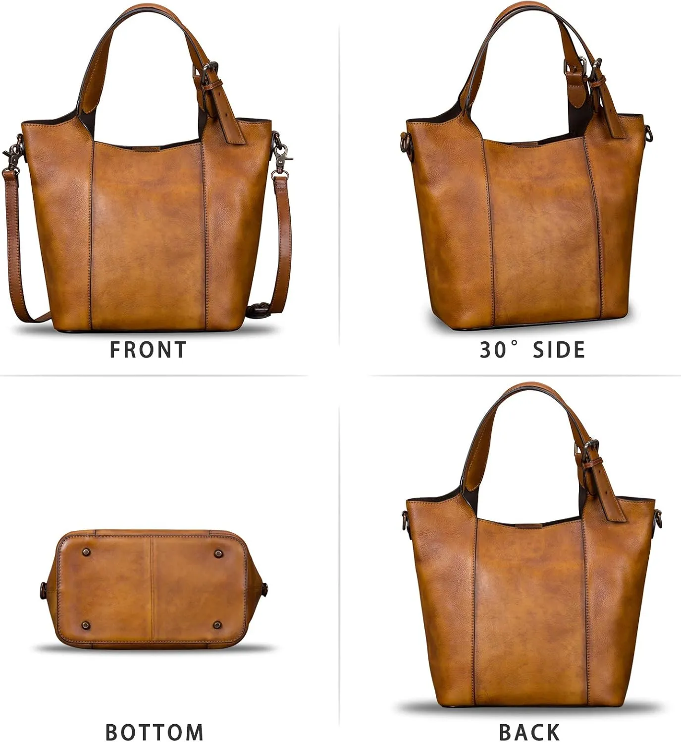 Genuine Leather Handbag for Women Vintage Handmade Shoulder Bag Purse Tote Cowhide Satchel Crossbody Top-Handle Bag