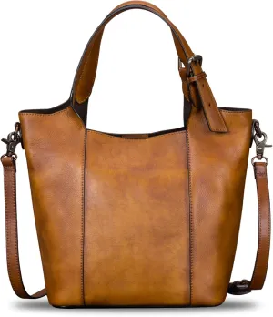 Genuine Leather Handbag for Women Vintage Handmade Shoulder Bag Purse Tote Cowhide Satchel Crossbody Top-Handle Bag