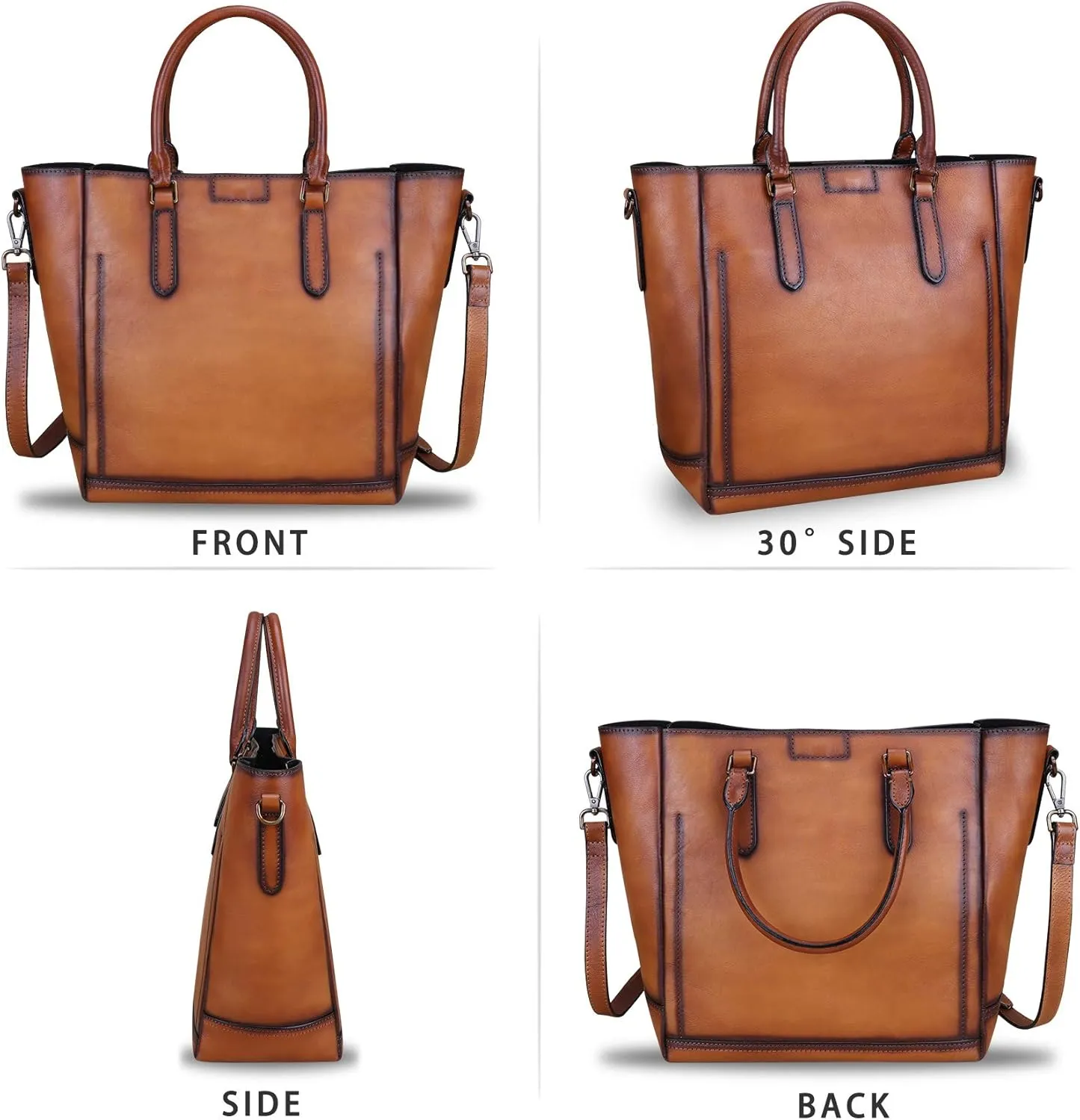 Genuine Leather Handbags for Women Vintage Handmade Tote Purse Cowhide Shoulder Bag Satchel Top-Handle Bags for Ladies