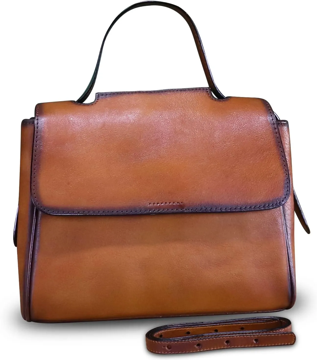Genuine Leather Satchel for Women Handmade Vintage Top Handle Handbag Retro Cowhide Crossbody Handbags Purse