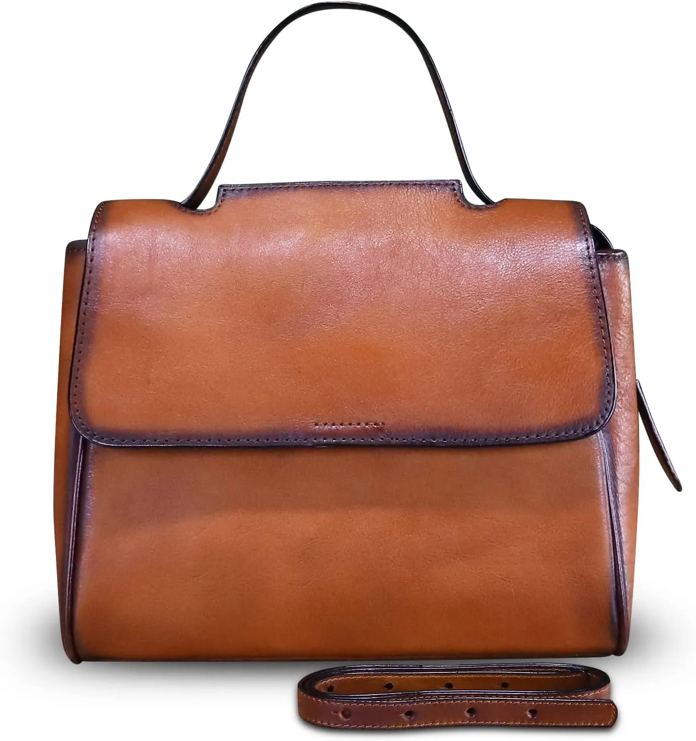Genuine Leather Satchel for Women Handmade Vintage Top Handle Handbag Retro Cowhide Crossbody Handbags Purse