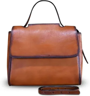 Genuine Leather Satchel for Women Handmade Vintage Top Handle Handbag Retro Cowhide Crossbody Handbags Purse