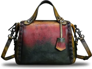 Genuine Leather Satchel Handbag for Women Retro Handmade Top Handle Crossbody Shoulder Bag Purses