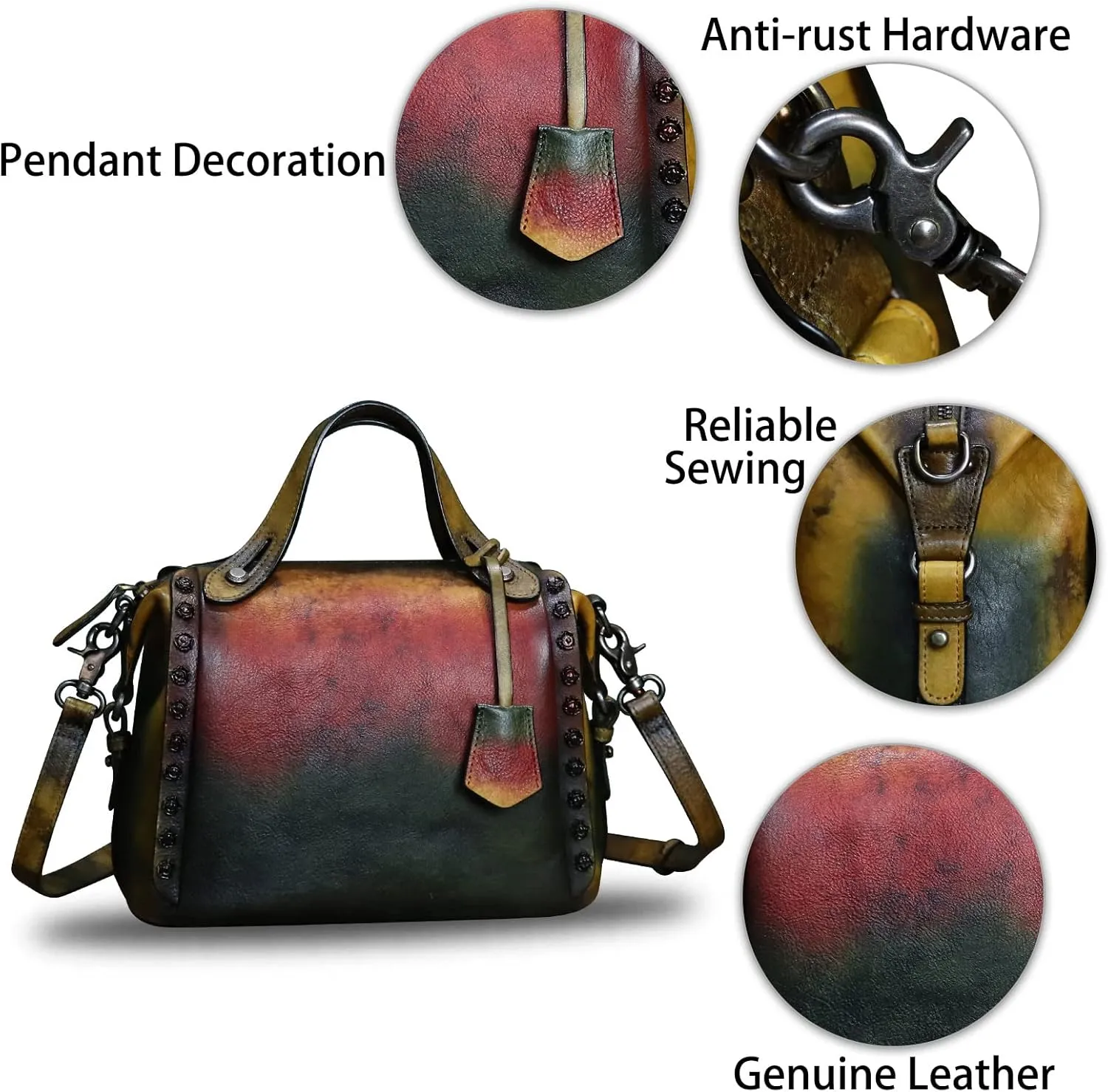 Genuine Leather Satchel Handbag for Women Retro Handmade Top Handle Crossbody Shoulder Bag Purses