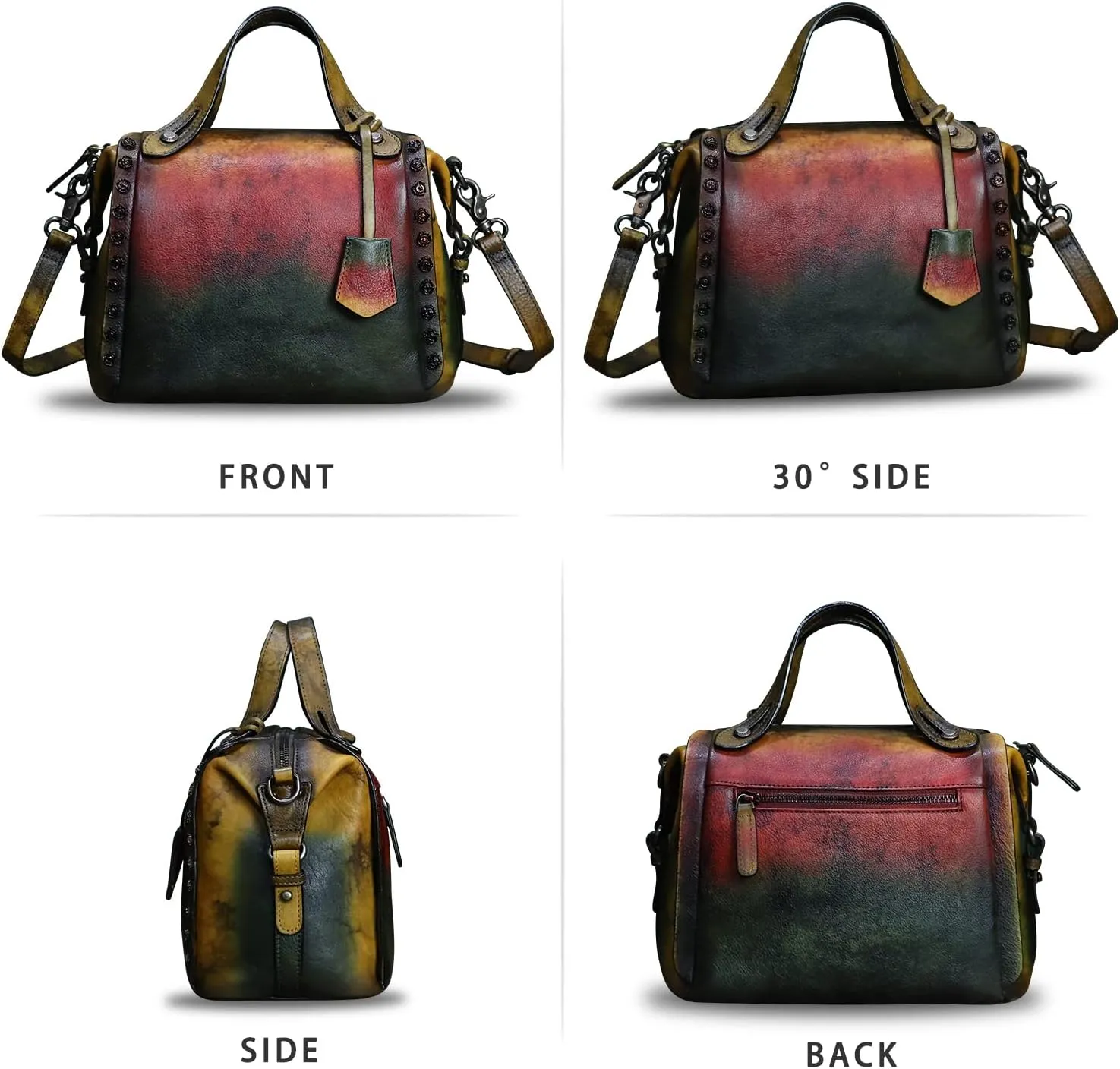 Genuine Leather Satchel Handbag for Women Retro Handmade Top Handle Crossbody Shoulder Bag Purses