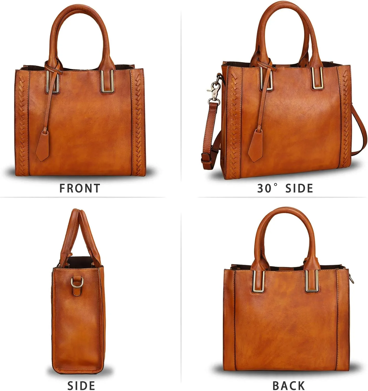 Genuine Leather Satchel Handbag for Women Vintage Handmade Shoulder Bag Cowhide Tote Purse