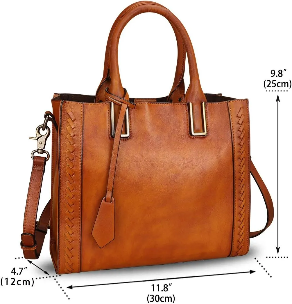 Genuine Leather Satchel Handbag for Women Vintage Handmade Shoulder Bag Cowhide Tote Purse