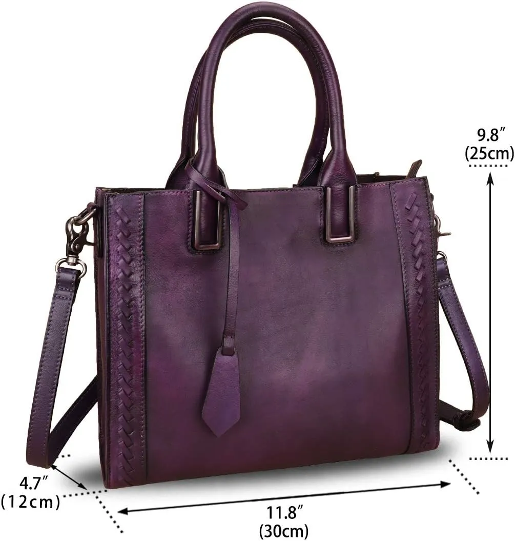 Genuine Leather Satchel Handbag for Women Vintage Handmade Shoulder Bag Cowhide Tote Purse