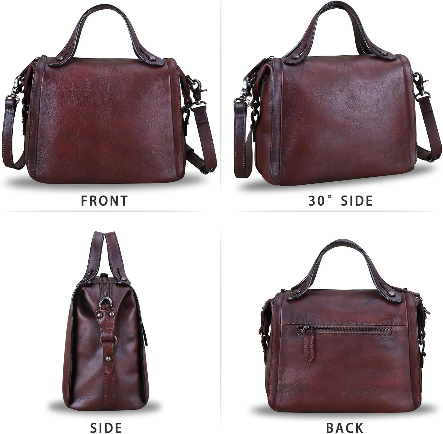 Genuine Leather Satchel Purse for Women Retro Handmade Top Handle Handbag Designer Crossbody Bags