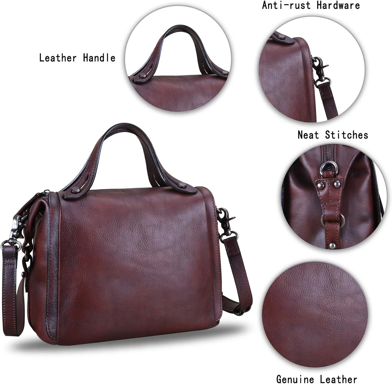 Genuine Leather Satchel Purse for Women Retro Handmade Top Handle Handbag Designer Crossbody Bags
