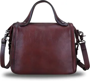 Genuine Leather Satchel Purse for Women Retro Handmade Top Handle Handbag Designer Crossbody Bags