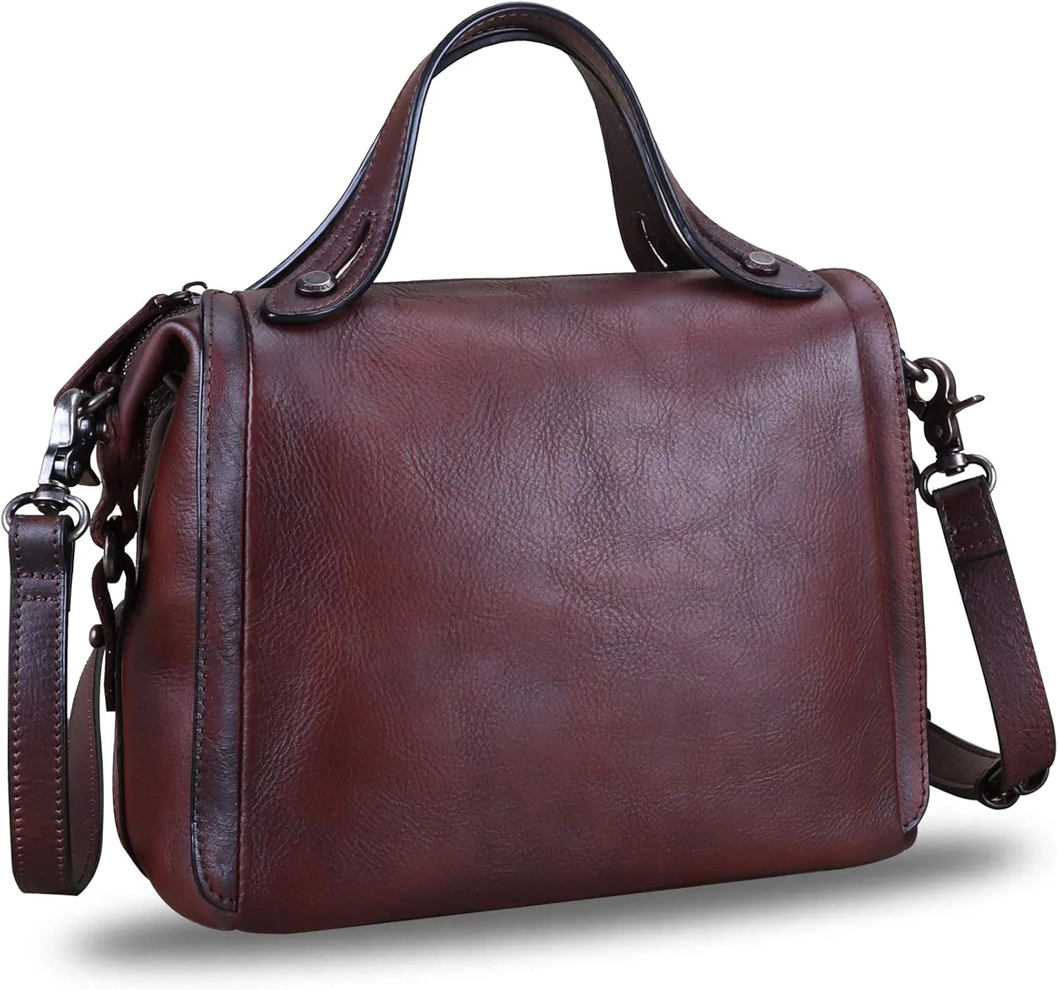 Genuine Leather Satchel Purse for Women Retro Handmade Top Handle Handbag Designer Crossbody Bags