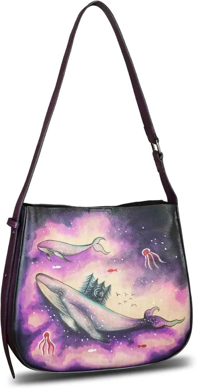 Genuine Leather Shoulder Bag for Women Hand Painted Handbag Handmade Purse Crossbody Sling Purse Casual Daypack