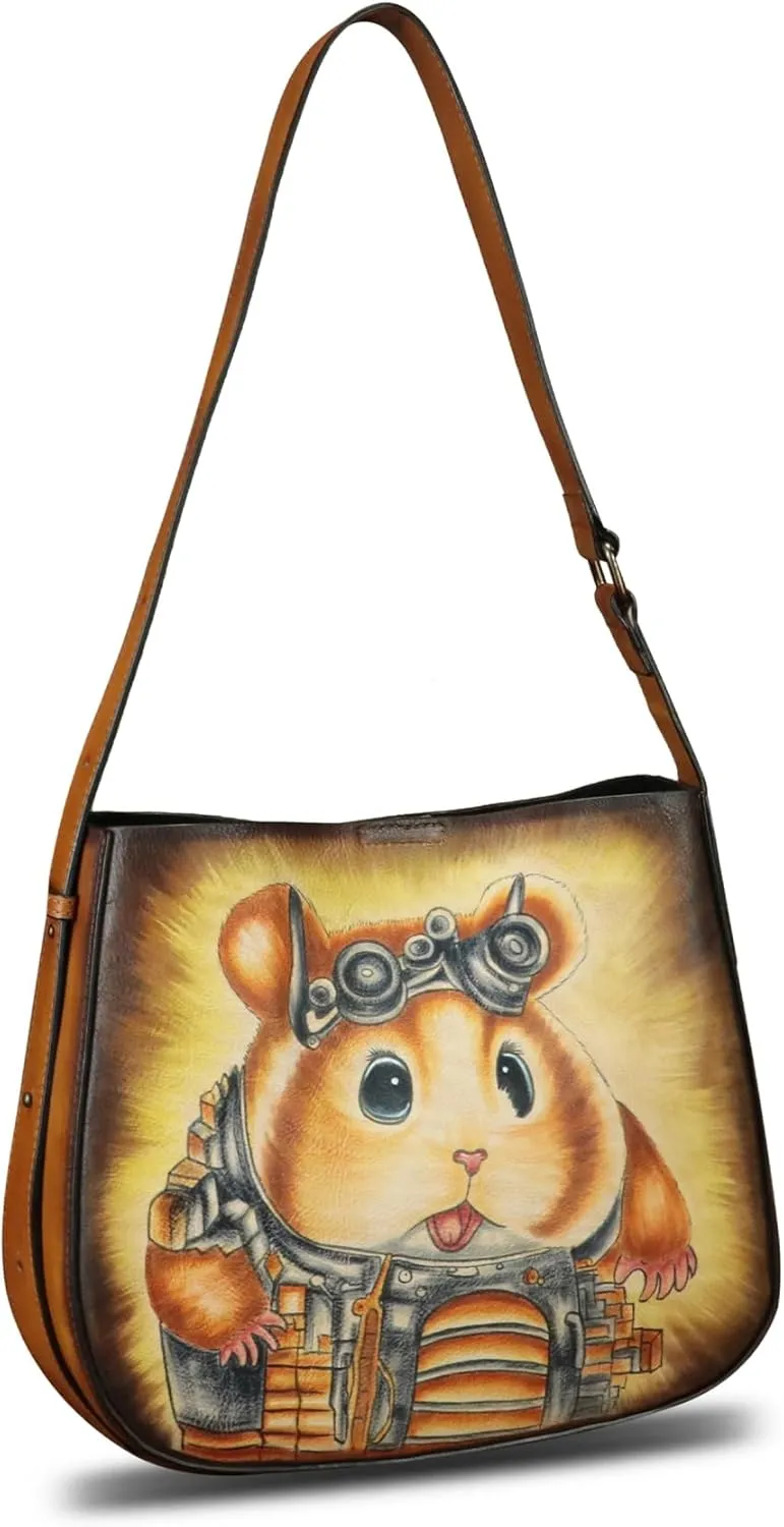 Genuine Leather Shoulder Bag for Women Hand Painted Handbag Handmade Purse Crossbody Sling Purse Casual Daypack