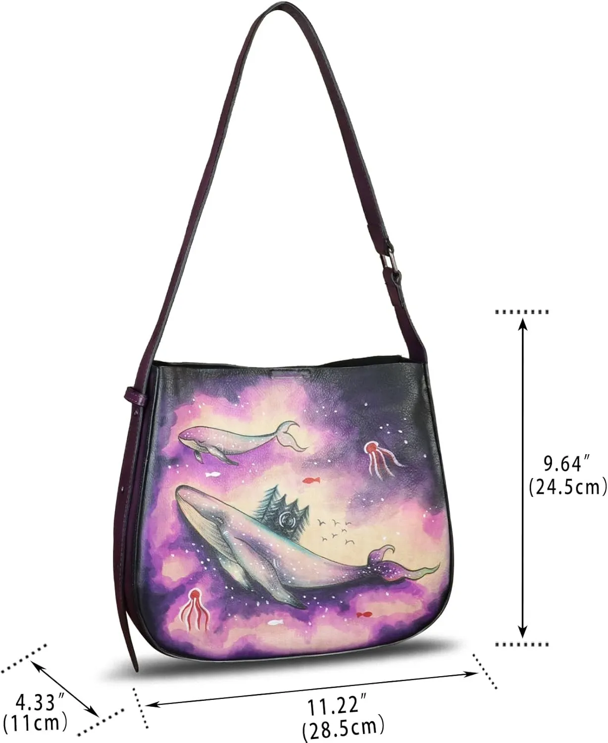 Genuine Leather Shoulder Bag for Women Hand Painted Handbag Handmade Purse Crossbody Sling Purse Casual Daypack