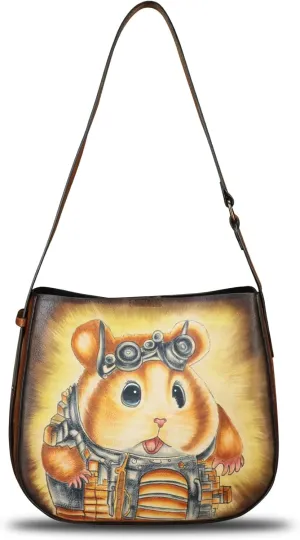 Genuine Leather Shoulder Bag for Women Hand Painted Handbag Handmade Purse Crossbody Sling Purse Casual Daypack
