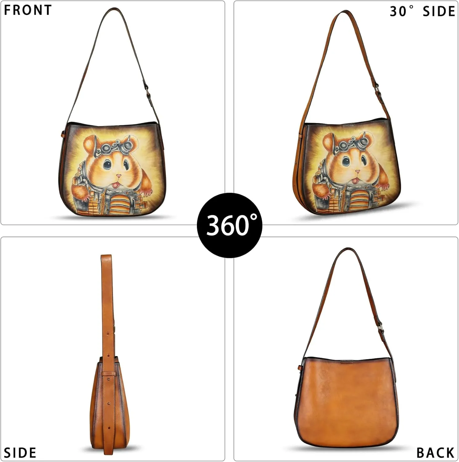 Genuine Leather Shoulder Bag for Women Hand Painted Handbag Handmade Purse Crossbody Sling Purse Casual Daypack