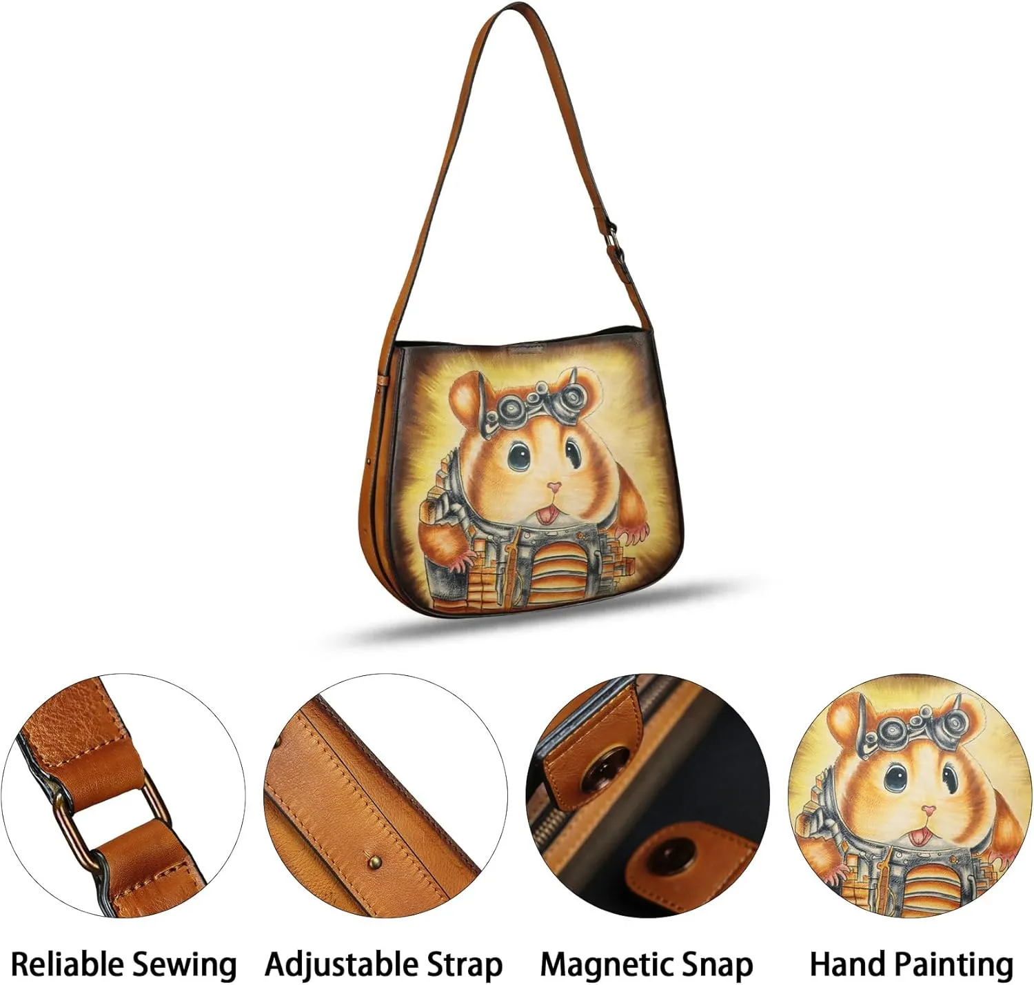 Genuine Leather Shoulder Bag for Women Hand Painted Handbag Handmade Purse Crossbody Sling Purse Casual Daypack
