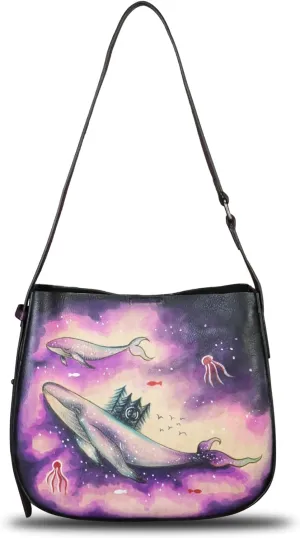 Genuine Leather Shoulder Bag for Women Hand Painted Handbag Handmade Purse Crossbody Sling Purse Casual Daypack