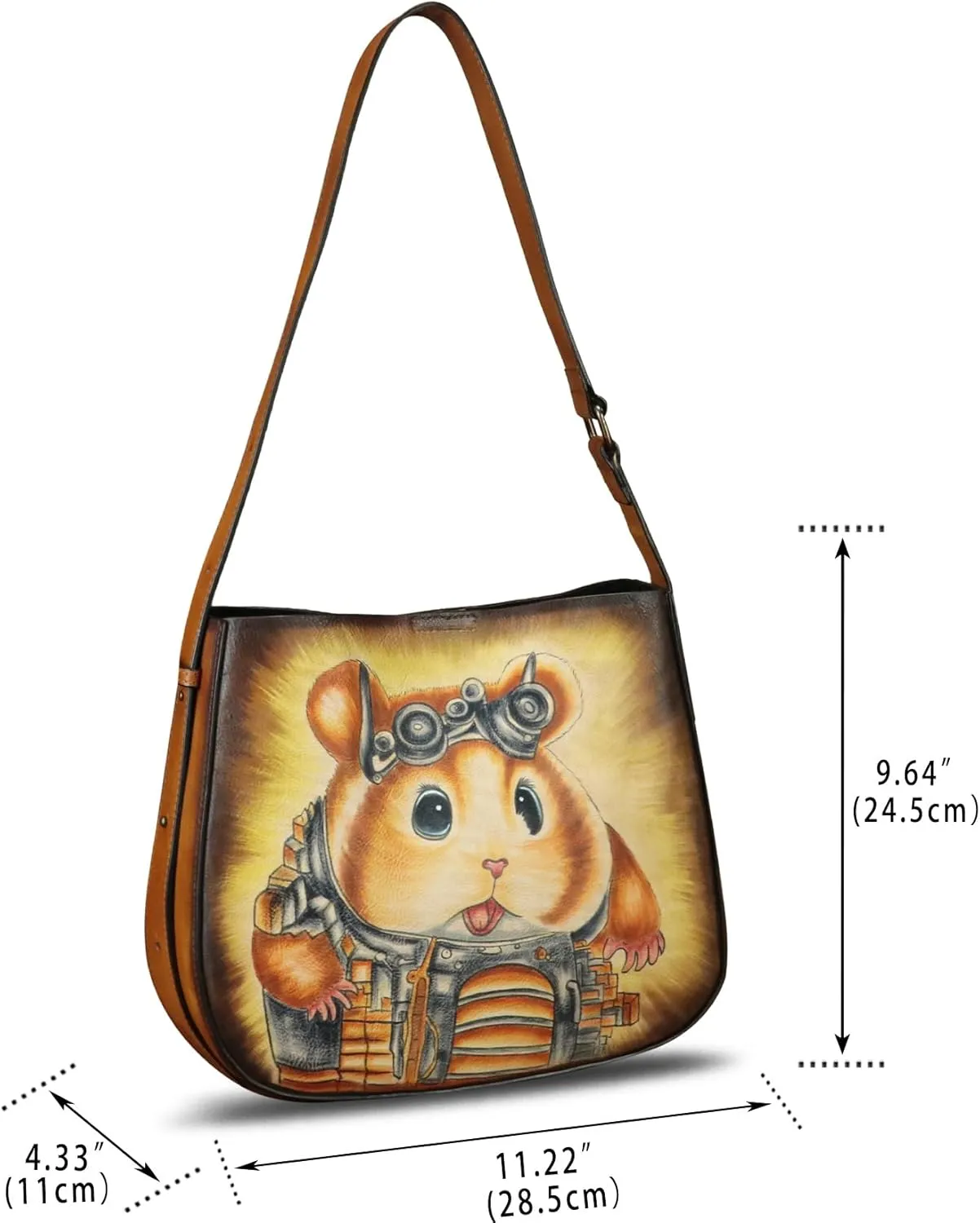 Genuine Leather Shoulder Bag for Women Hand Painted Handbag Handmade Purse Crossbody Sling Purse Casual Daypack