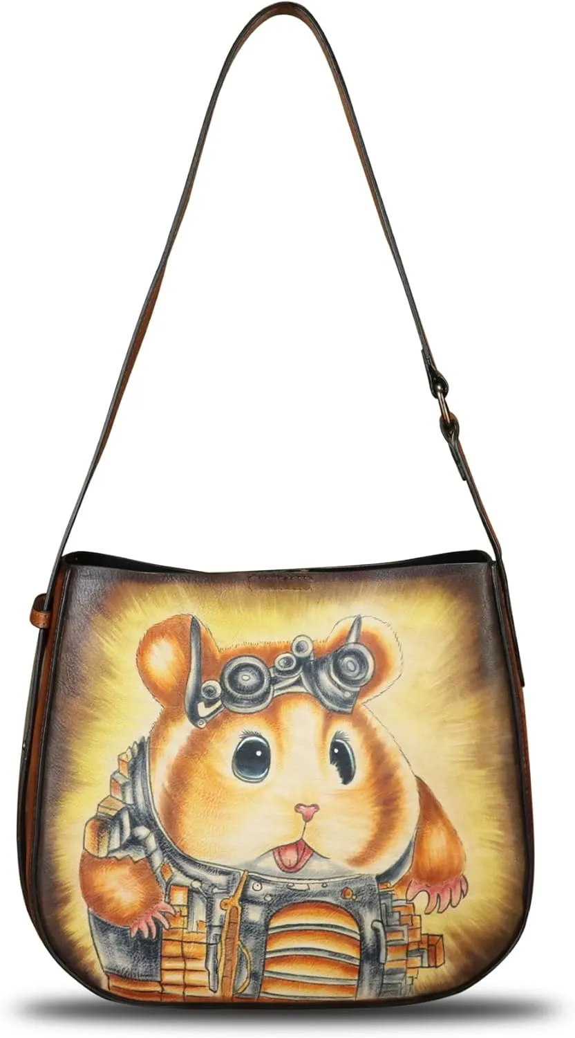 Genuine Leather Shoulder Bag for Women Hand Painted Handbag Handmade Purse Crossbody Sling Purse Casual Daypack