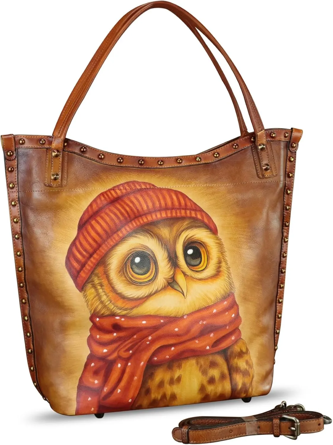 Genuine Leather Shoulder Bag for Women Hand Painted Leather Handbag Handmade Purse Crossbody Work Tote Bag Casual Purse