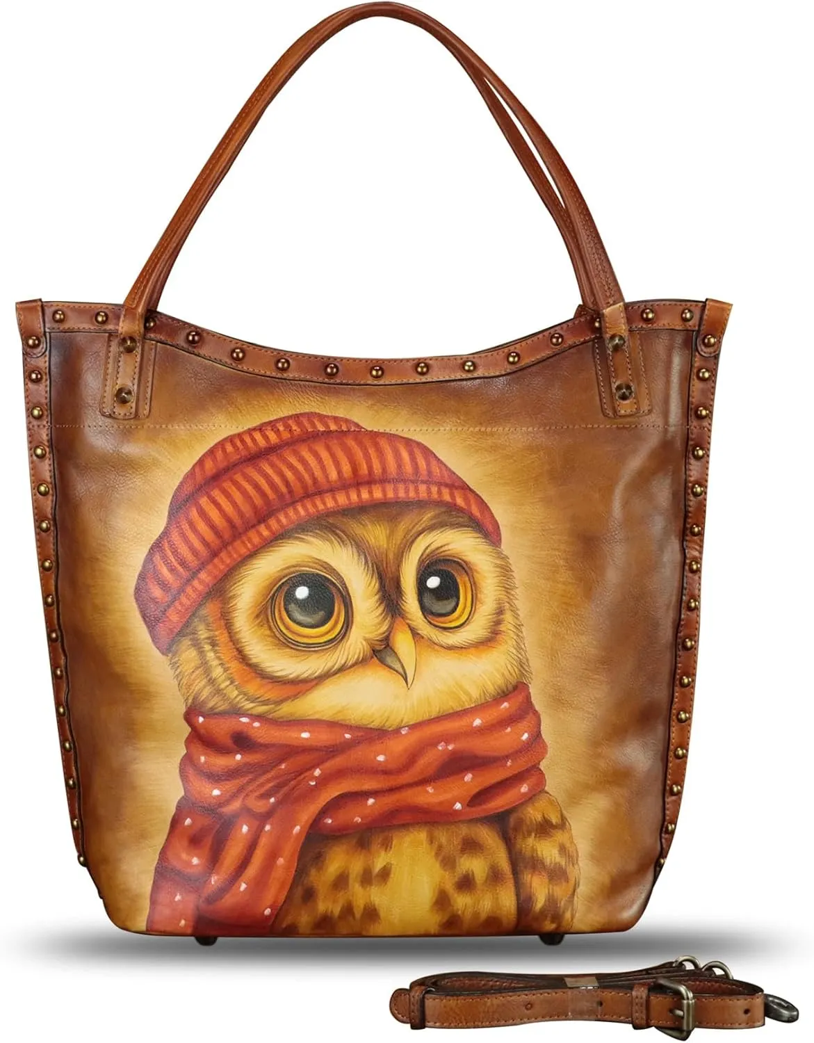Genuine Leather Shoulder Bag for Women Hand Painted Leather Handbag Handmade Purse Crossbody Work Tote Bag Casual Purse