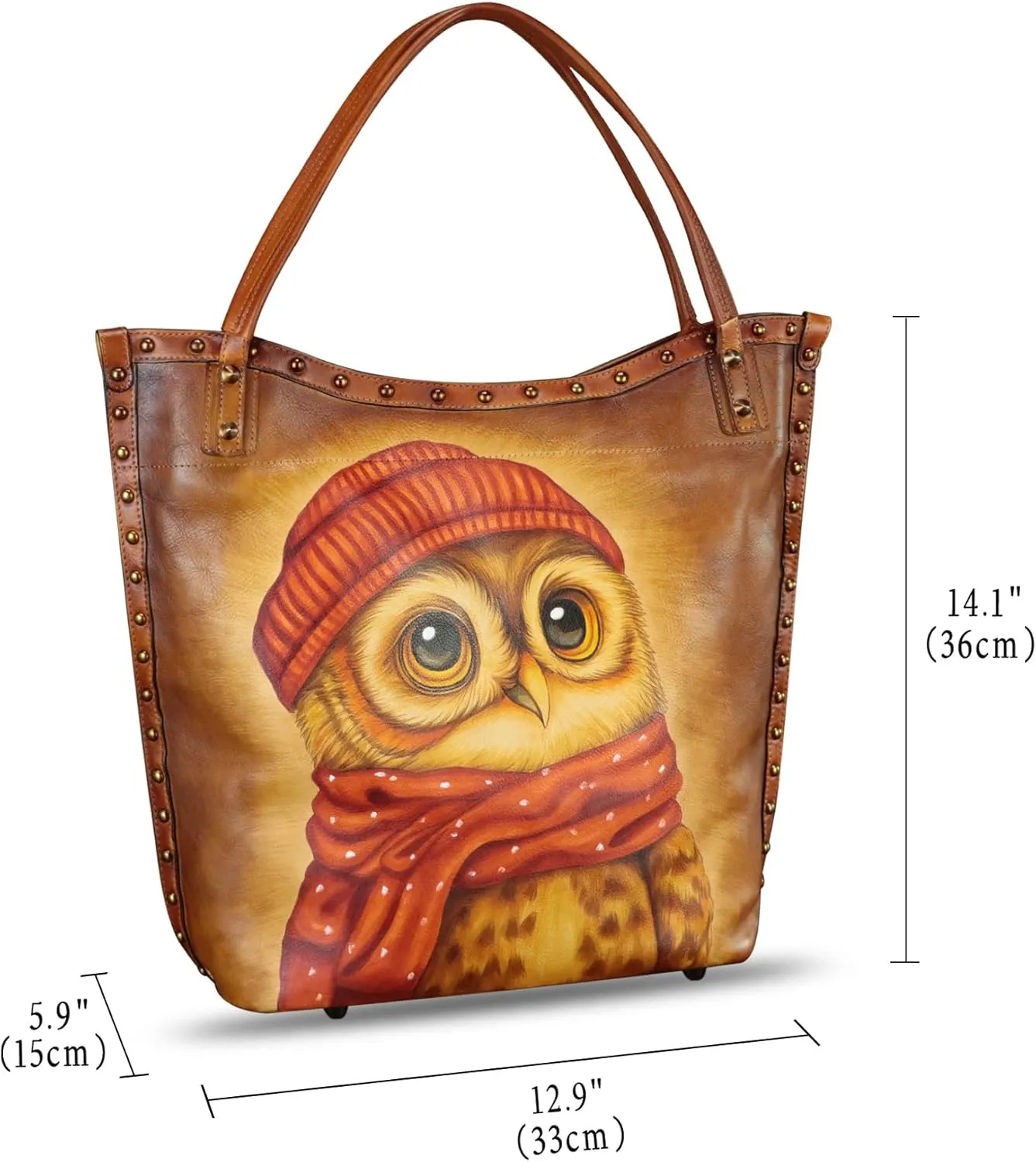 Genuine Leather Shoulder Bag for Women Hand Painted Leather Handbag Handmade Purse Crossbody Work Tote Bag Casual Purse