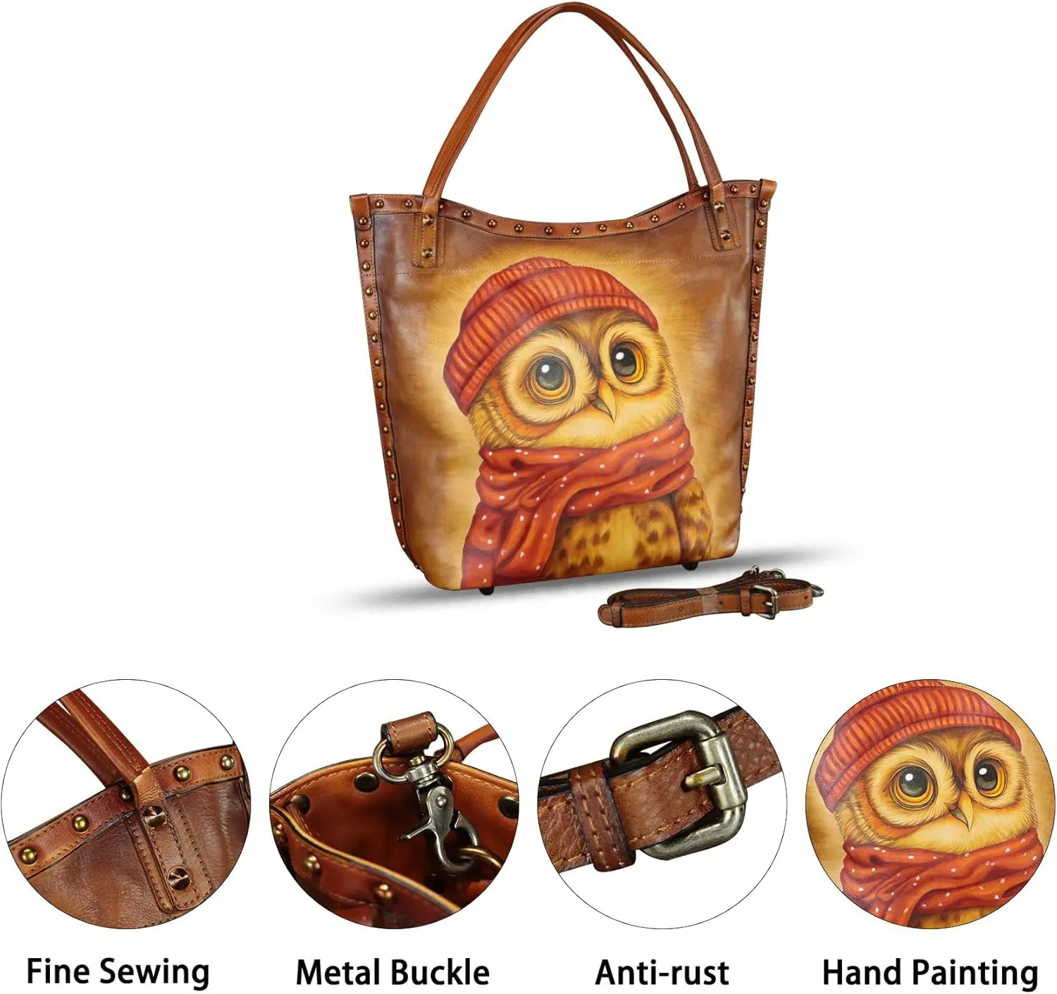Genuine Leather Shoulder Bag for Women Hand Painted Leather Handbag Handmade Purse Crossbody Work Tote Bag Casual Purse