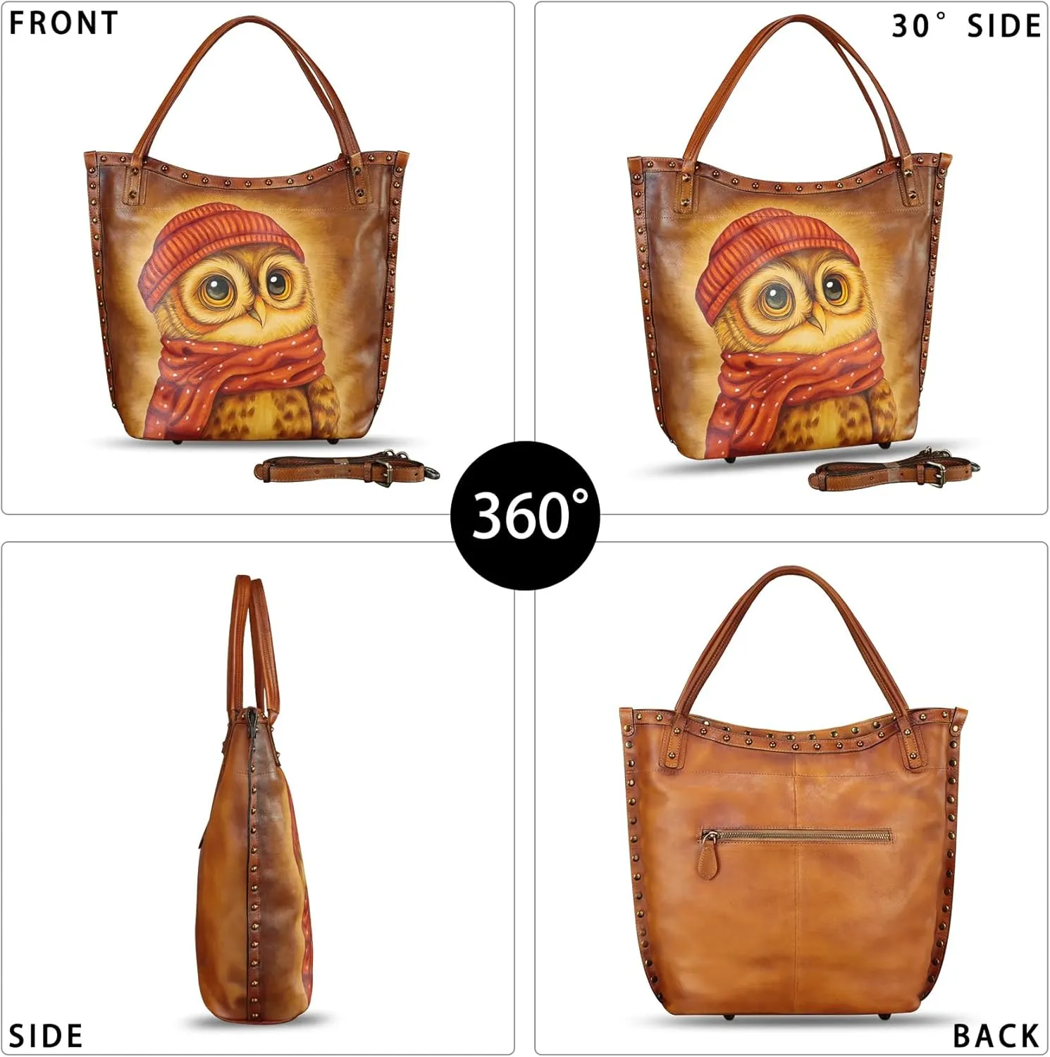 Genuine Leather Shoulder Bag for Women Hand Painted Leather Handbag Handmade Purse Crossbody Work Tote Bag Casual Purse