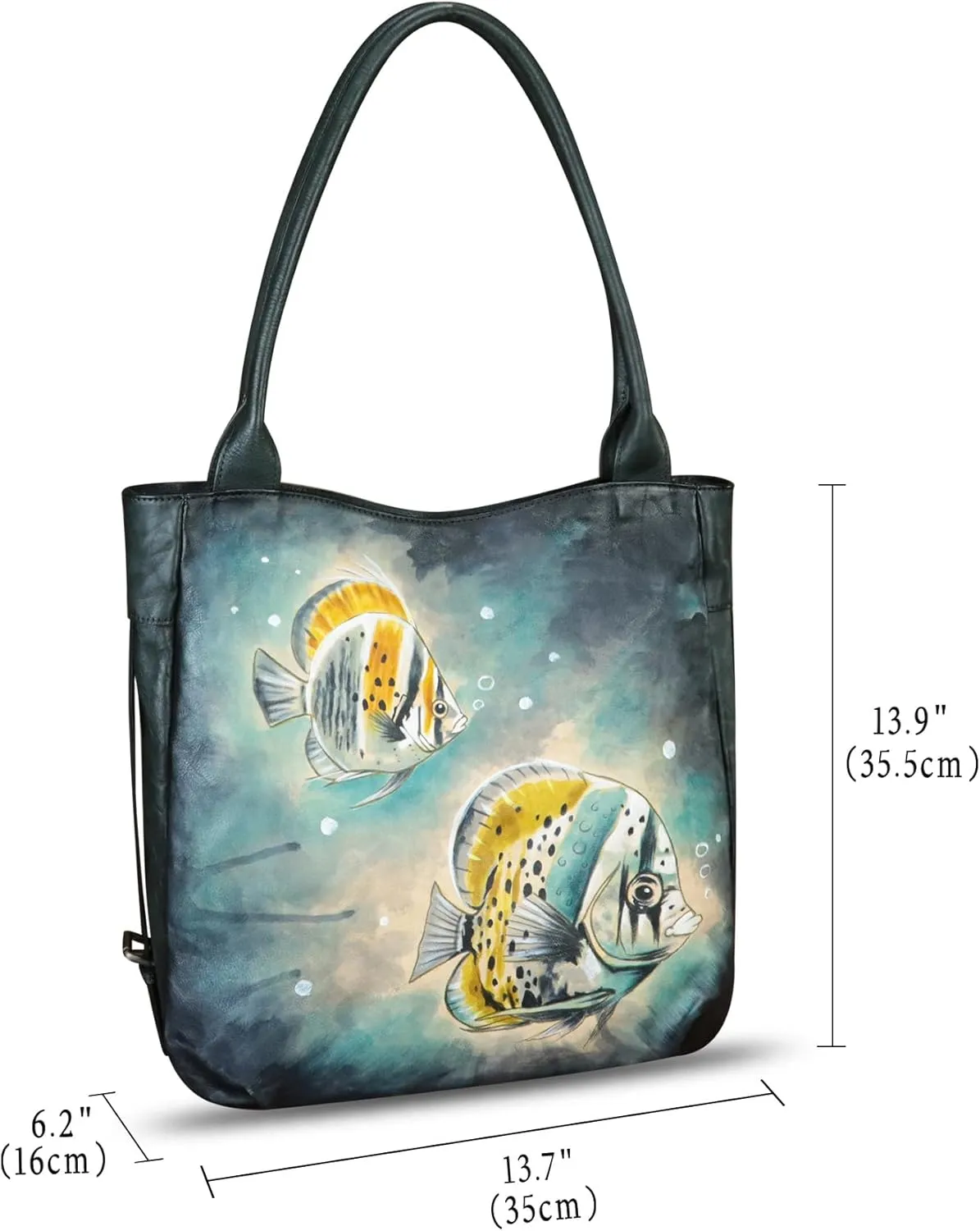 Genuine Leather Shoulder Bag for Women Hand Painted Leather Handbag Handmade Purse Work Tote Bag Casual Purse